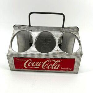 Vtg Coca Cola Pressed Aluminum 6 Pack Soda Bottle Carrier Sliding Handle Silver